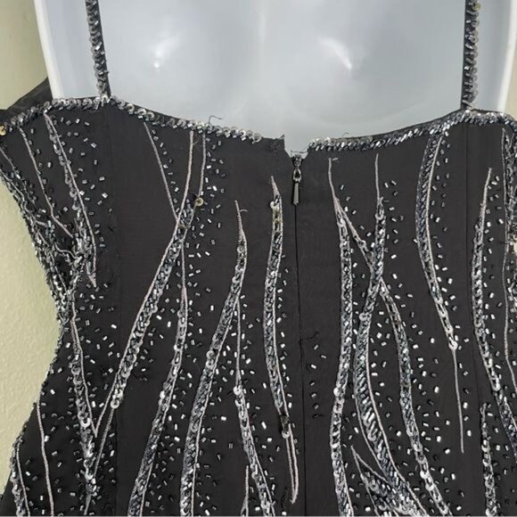 Alyce Designs vintage 80s sequin black asymmetrical sleeveless midi dress gown - Picture 9 of 14
